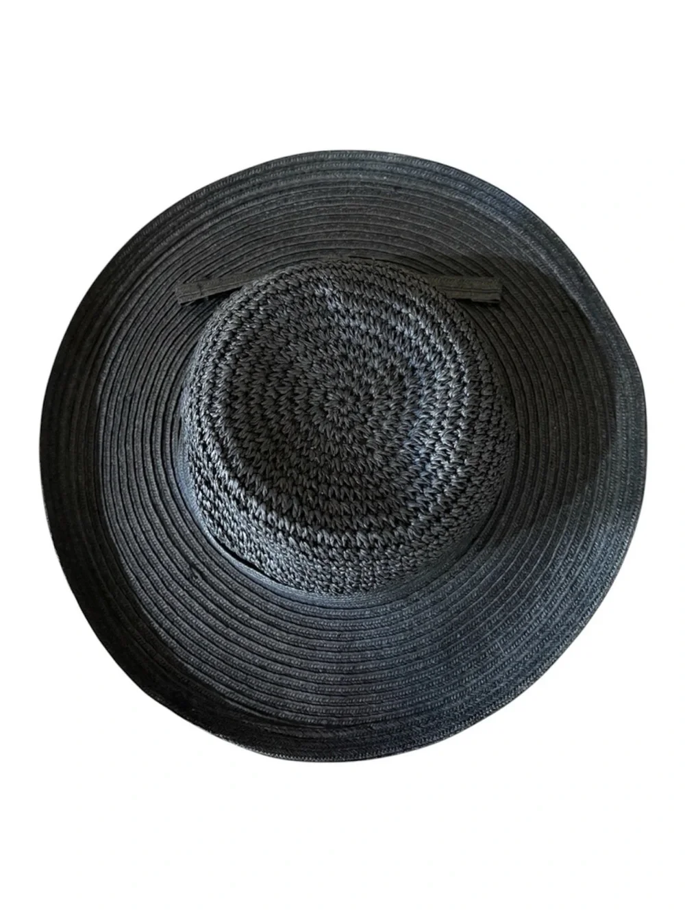 Silver Wave Black Straw Sun Hat Wide Brim Boho Resort Beach Glam NWOT